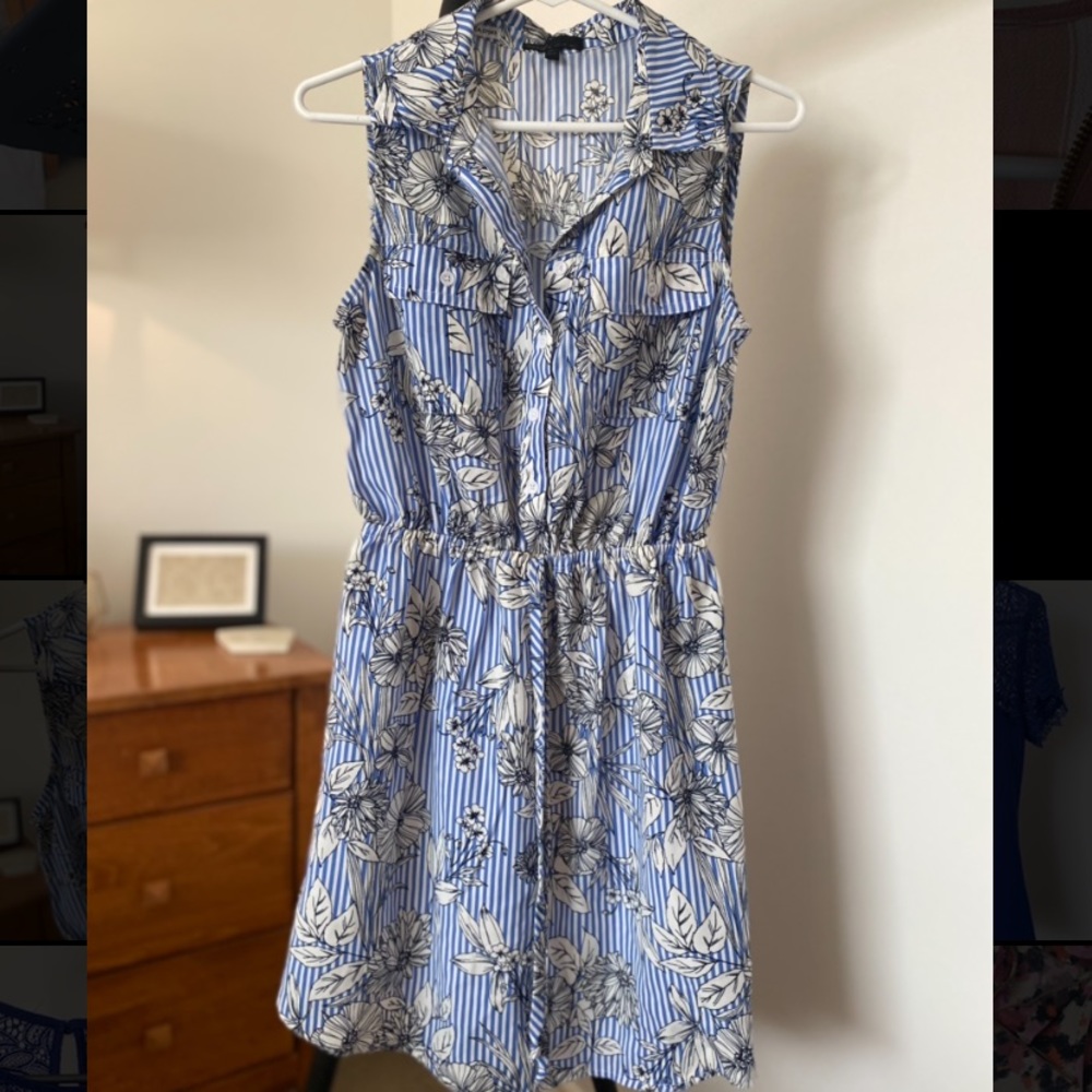 Striped & Floral Print Sleeveless Dress